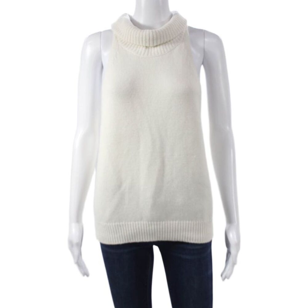 Sharis Women Basic Cashmere White Cowl Neck Sleeveless Tank Size L